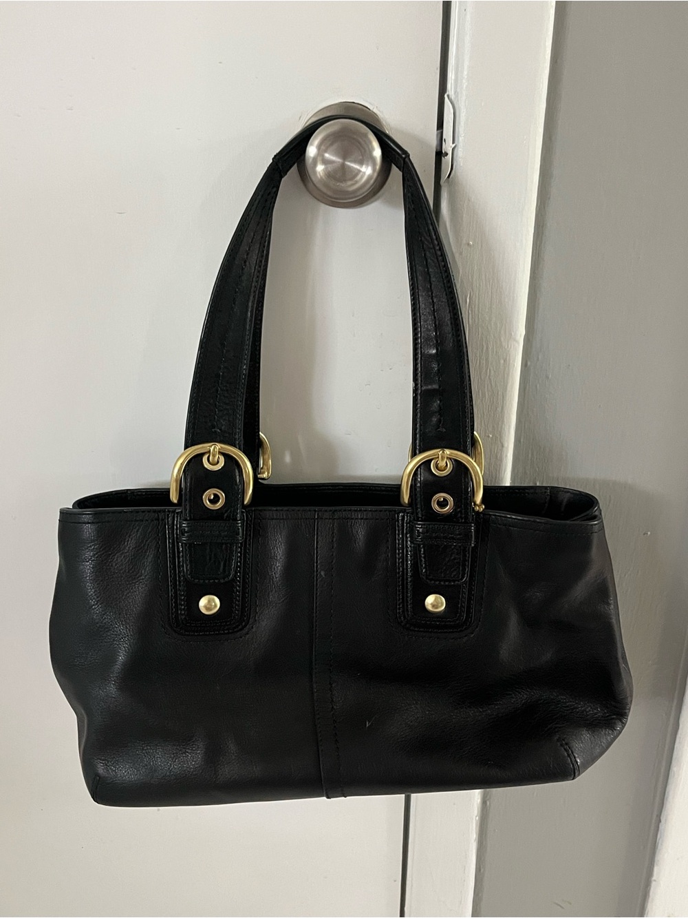 Coach Black Leather Shoulder Bag with Gold Hardware